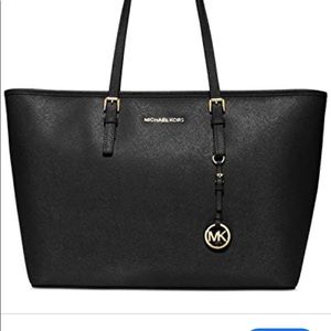 Michael Kors black leather medium travel tote